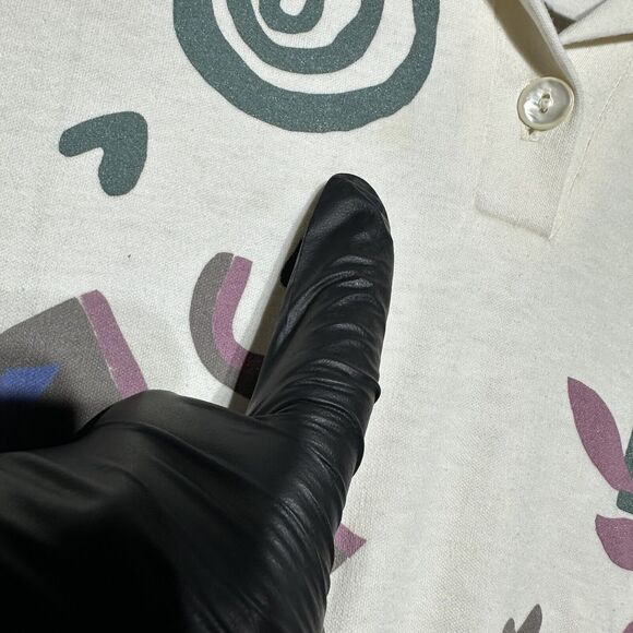 Teddi Sport Polo Shirt Women's Size S White Green Long Sleeve Vintage Floral - Picture 5 of 14